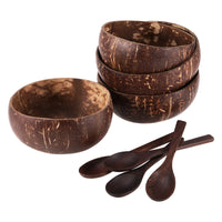 3 x Brand New ZEONHEI 4 Pieces Coconut Bowls with 4 Wooden Spoons, Coconut Bowls Set, Natural Smoothie Bowl Handmade Wooden Coconut Bowl for Household - RRP €66.54