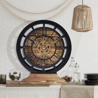 2 x RAW Customer Returns Lafocuse Table Clocks with Moving Gears, Black Industrial Steampunk Vintage Wood, Convertible into a Wall Clock, Retro Roman Numbers for Living Room Bar - RRP €99.98