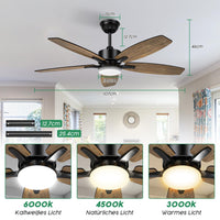 1 x RAW Customer Returns Mefine ceiling fan with lighting and remote control, quiet, 106 cm ceiling fans with LED lamp with 5 wooden fan blades, wood grain black, timer, for bedroom, living room - RRP €159.99