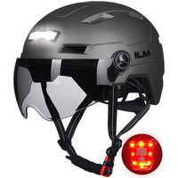 1 x RAW Customer Returns ILM Bicycle Helmet with Visor and LED Light Mountain Road Bicycle Helmets for Men and Women Bicycle Helmet for Commuting in the City E3-10L, Gray L-XL - RRP €90.74