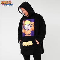 1 x RAW Customer Returns Naruto Hoodie Blanket Sweatshirt Men - Oversized Fleece Blanket Hoodie One Size Official Gadget Black Multi  - RRP €31.72