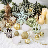 1 x RAW Customer Returns KOGLEE Christmas Baubles Pack of 100 - Christmas Tree Baubles Tree Decorations, Christmas Tree Decorations and Decorations, Baubles, Tree Top Star, Merry Christmas Gold and White  - RRP €35.1