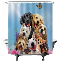 1 x RAW Customer Returns Ulticool Shower Curtain - Dog Animals Dogs - 180 x 200 cm - Washable - Waterproof - Anti Mold - with 12 Rings - Blue Brown Black White - RRP €20.16