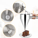 1 x RAW Customer Returns lalago dough dispenser dough portioner, pancake dough dispenser stainless steel, funnel cake dispenser dough portioner with stand and 4x funnels, for waffles, muffin mix bakery 1200ml  - RRP €27.26