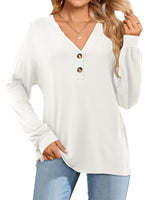 1 x RAW Customer Returns Beluring Tunic Women Long Sleeve Elegant T-Shirts V-Neck Button Placket Tops White S - RRP €25.0