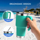 1 x RAW Customer Returns EQARD thermal mug with straw and handle drinking cup with lid coffee mug to go with splash-proof lid and tube brush stainless steel mug for hot and cold drinks BPA free - RRP €23.46