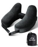 1 x RAW Customer Returns JefDiee Travel Pillow Neck Pillow Inflatable Neck Pillow for Airplane Adult Neck Pillow - Fast Inflatable Pillow with Headrest, Hat, Luxury Bag, Black - RRP €20.16