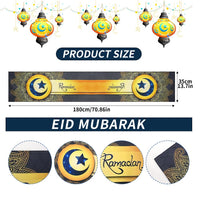 1 x Brand New Eid Tablecloth, 180 x 33 cm Eid Ramadan Tablecloth, Blue and Gold Eid Mubarak Table Runner, Rectangular Starry Moon Tablecloth for Eid Mubarak Islam Muslim Home Party Dinner Decoration - RRP €19.2