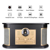 1 x RAW Customer Returns 8-in-1 record player with speakers, FM radio CD player, 3-speed vinyl record player with Bluetooth, USB SD playback, Aux input, RCA line out - RRP €159.98