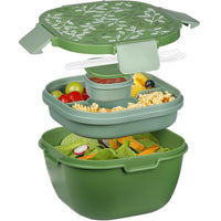 1 x RAW Customer Returns Greentainer Lunchbox Bento Box with 1 fork, leak-proof salad container with dressing container, 3 compartments salad box-to-go made of PP for school, picnic, travel, camping Dishwasher and microwave safe - RRP €19.99