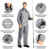 1 x RAW Customer Returns SwissWell Men s Rain Suit Long Sleeve Snowsuit Waterproof Windproof Hooded Raincoat Suit Windbreaker Rainwear Made of Polyester Rain Jacket Rain Pants Gray XXL - RRP €65.99