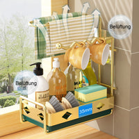 1 x RAW Customer Returns Hoypeyfiy Sink Organizer Kitchen Organizer with Dishcloth Holder Sink Caddy Tidy Rack Organizer for Storage Kitchen Sink Accessories Sponge Scrubber Brush Dishcloth Gold  - RRP €22.18