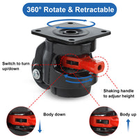 1 x RAW Customer Returns WBD WEIBIDA Heavy Duty Casters with Adjustable Ratchet Handle, Total Capacity 1000kg, 360 Degree Furniture Casters Heavy Duty, Retractable Leveling Casters Large for Furniture, Workbenches, Appliances, Set of 4, Black - RRP €69.99