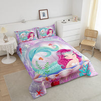 1 x RAW Customer Returns Cartoon Princess Mermaid Bedding Kids Girly Glitter Fish Scales Duvet Cover Ocean Sea Animal Comforter Set 135x200 Mermaid Gifts for Girls Sequins Kawaii Room Decor - RRP €47.55