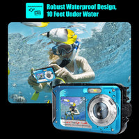 1 x RAW Customer Returns Underwater Camera, Digital Underwater Camera, Full HD 2.7K Digital Camera Underwater 48MP with Dual Screen and Digital Zoom 16x Blue - RRP €76.14