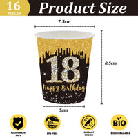 4 x Brand New POPOYU Black and Gold 30th Birthday Paper Cups Party Supplies Disposable Tableware Set Black and Gold Disposable Paper Cups for All Occasions 16 Pack  - RRP €26.6