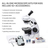 1 x RAW Customer Returns SWIFT SS30-8001 Kids Microscope, Beginner Microscope Kit with Universal Smartphone Adapter for Capturing Images, 3x Magnification 60x, 120x, 200x, Includes 42 Pieces of Accessories - RRP €69.99