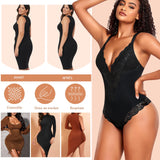 1 x RAW Customer Returns Werkiss Women s Body Shaping Bodysuit Slimming Flat Tummy Shapewear Bodysuit Invisible Lace Slimming Effect Black 42 - RRP €37.66