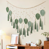 1 x RAW Customer Returns Dremisland Large Macrame Wall Hanging Beige Green Leaves Tassel Tapestry with Wooden Beads Handmade Tapestry Wall Hanging Boho Wall Decoration Bedroom Living Room Children s Room, 130x80cm - RRP €29.63