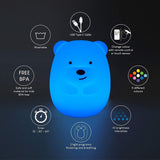 1 x RAW Customer Returns Glinrui Bear Night Light for Children - 9 Colors Bedside Lamp Children s Room Lamp Portable Silicone Night Lamp Room Decoration - Time Setting Light Intensity Adjustable - Medium Light Flux 30.8 Lumens  - RRP €22.2