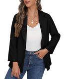 1 x RAW Customer Returns PrinStory Blazer For Women Adjustable Sleeve Long Blazer Business Office Blazer Suit Sporty Jack Trench Coat Black, EU 36-38  - RRP €36.29