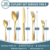 1 x RAW Customer Returns Funnydin 30 Piece Cutlery Set for 6 People, Premium Stainless Steel Cutlery Set with Fork, Knife, Spoon, Dishwasher Safe, Unique and Elegant Gold Look - RRP €29.03