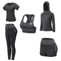 1 x RAW Customer Returns JULY S SONG Yoga Clothing Suit Set of 5 Tracksuit Running Clothing Gym Fitness Clothing Dark Grey, XL  - RRP €43.99