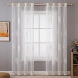 1 x RAW Customer Returns MIULEE Curtains with White Leaves Pattern, Beautiful Embroidery Curtain Transparent, Decoration Eyelet Curtains for Living Room, Eyelet Curtain Transparent, Set of 2 Modern Bedroom Curtains, 2 x H225 x W140 cm - RRP €30.24