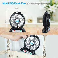 2 x RAW Customer Returns KARFUN Mini Fan, Portable Desk Fan, Rechargeable Small USB Fan, 3 Speeds and Battery Powered Fan with Flashlight, Black - RRP €45.98