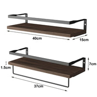 1 x RAW Customer Returns DifferTemp wall shelf wood and metal, kitchen wall shelf with towel holder, floating shelf, bathroom shelf, hanging kitchen shelf, wooden wall shelf, wall board set of 2, wall shelf 40cm - RRP €28.22