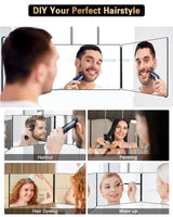 2 x RAW Customer Returns JUSRON 360 degree hanging mirror - folding mirror 3-part mirror for cutting hair yourself, height-adjustable cosmetic mirror, shaving mirror, hairdressing mirror for makeup, shaving, styling - without LED - RRP €68.54