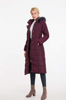 1 x RAW Customer Returns Polydeer Puffer Jacket Max Long Thickened Hooded Coat Vegan Down Winter Parka Women Bordeaux Xtra Small - RRP €109.88