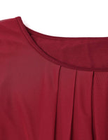 1 x RAW Customer Returns BAISHENGGT Women s Pleated Short Sleeve Tunic Batwing Round Collar Blouse Wine Red X-Large - RRP €32.77