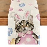 2 x Brand New Artoid Fashion Cat Easter Eggs Easter Table Runner, Seasonal Spring Kitchen Dining Table Decoration Indoor Holiday Party Decor 40x140 cm - RRP €21.46