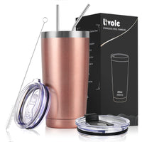 1 x RAW Customer Returns Livole thermal mug 20oz 600ml for men, women, car mug, coffee mug to go, stainless steel mug with straw and lid, double-walled vacuum drinking mug, camping mug cup for coffee, rose gold - RRP €16.64