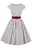 1 x RAW Customer Returns Axoe Women s 1950s Audrey Hepburn Vintage Dress Rockabilly Cocktail Party Dress Polka Dot Size M XL 42 , white - RRP €38.3