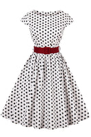 1 x RAW Customer Returns Axoe Women s 50s Audrey Hepburn Vintage Dress Rockabilly Cocktail Party Dress Polka Dot - Size M 38 , White - RRP €38.3