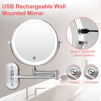 1 x RAW Customer Returns FUNTOUCH Rechargeable Cosmetic Mirror with LED Lighting, 1X 10X Mirror Magnification Wall Mounted, Dimmable Shaving Mirror 3 Colors, Touchscreen, 360 Rotatable, Makeup Mirror for Bathroom - RRP €41.56