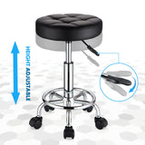 1 x RAW Customer Returns HMTOT Round Rolling Stool PU Leather Seat Stool Height Adjustable Swivel Stool with Wheels Black - RRP €40.98