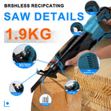 1 x RAW Customer Returns Cordless reciprocating saw compatible with Makita 18V battery, with 4 saw blades, 3500 rpm, electric wood saw with variable speed for cutting wood, metal and PVC without battery  - RRP €64.99