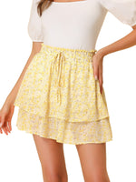 1 x RAW Customer Returns Allegra K Women s Chiffon Floral Tiered Skirt with Ties High Waist Layered Mini Skirt Yellow XL - RRP €40.33