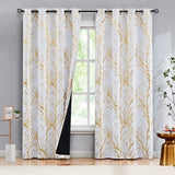 2 x Brand New FMFUNCTEX Metallic Branch Blackout Curtains White Gold Foil Blackout Curtains with Eyelets Thermal Insulated Opaque Curtains for Living Room Bedroom White Gold, 132 225cm  - RRP €85.98