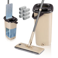 1 x RAW Customer Returns Masthome floor mop set with bucket, mop and bucket with 6 microfiber and stainless steel handle, cleaning bucket with flat mop for hardwood tiles laminate floor cleaning, brown - RRP €43.39