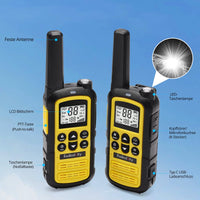 1 x RAW Customer Returns Radioddity PR-T6 Walkie Talkie PMR446 License Free Two Way Radio for Adults Kids, Rechargeable Walky Talky with VOX, USB-C Charging, Flashlight, Earpiece for Camping Hiking, 2 Pack, Yellow - RRP €37.96