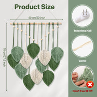 1 x RAW Customer Returns ASMPCUE Macrame Wall Hanging Boho Decoration, Handmade Tapestry Boho Wall Decor with Wooden Beads and 12 Green Leaves Tapestry for Living Room Bedroom Children s Room Wall Decoration, 20 x 27.5 Inches Green  - RRP €19.15