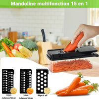 1 x RAW Customer Returns Vegetable cutter, IDIQIB vegetable slicer with stainless steel blades 15 in 1 multifunctional mandoline onion cutter and fruit cutter for slicing fruit and vegetables, carrot, potato - RRP €23.72