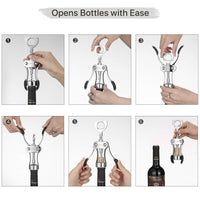 1 x RAW Customer Returns Corkscrew wine, premium wine bottle opener wine opener made of zinc alloy wing corkscrew with multifunctional wine bottle opener for corks and caps, silver - RRP €15.12