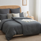 1 x RAW Customer Returns WAVVE bed linen 135x200 4-piece anthracite - duvet covers 135 x 200 set of 2 with pillowcases 80x80 cm, bed linen sets 135x200cm made of microfiber with zipper soft, gray - RRP €32.99