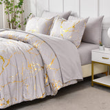 1 x RAW Customer Returns Freyamy bed linen 220x240cm 3-piece light grey gold marble glitter pattern bedding sets brushed microfiber soft reversible bed linen luxury duvet cover with zipper and 2 pillowcases 80x80cm - RRP €46.37