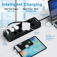 1 x RAW Customer Returns NVEESHOX power strip individually switchable, 10-way multiple socket with 4 USB, power strip surge protection, multiple socket with USB, 5M cable, distribution socket for home, office, kitchen - RRP €29.84